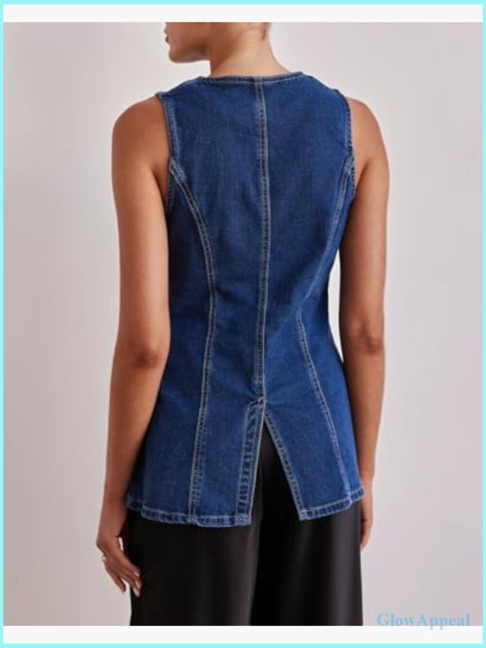 Long Denim Vest Sleeveless Button-Up Back Slit Jean Jacket Waistcoat Y2K - Picture 2 of 7